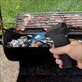 Black handheld charcoal igniter with textured grip and vented design for compressed air duster with led light use