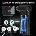 Black compressed air duster with transparent blue glowing water tank and digital upgrade display with LED light