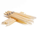 Beige coning beewax natural ear candle with silver bands and tapered translucent ends for ear healthy care and wax removal