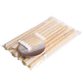 Set of wooden eyelash curlers with silver metal accents and round mirror in clear plastic for coning beewax natural ear healthy care