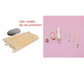 Set of 12 beige coning beewax natural ear candles with silver bands and three metallic ear protectors for ear healthy care