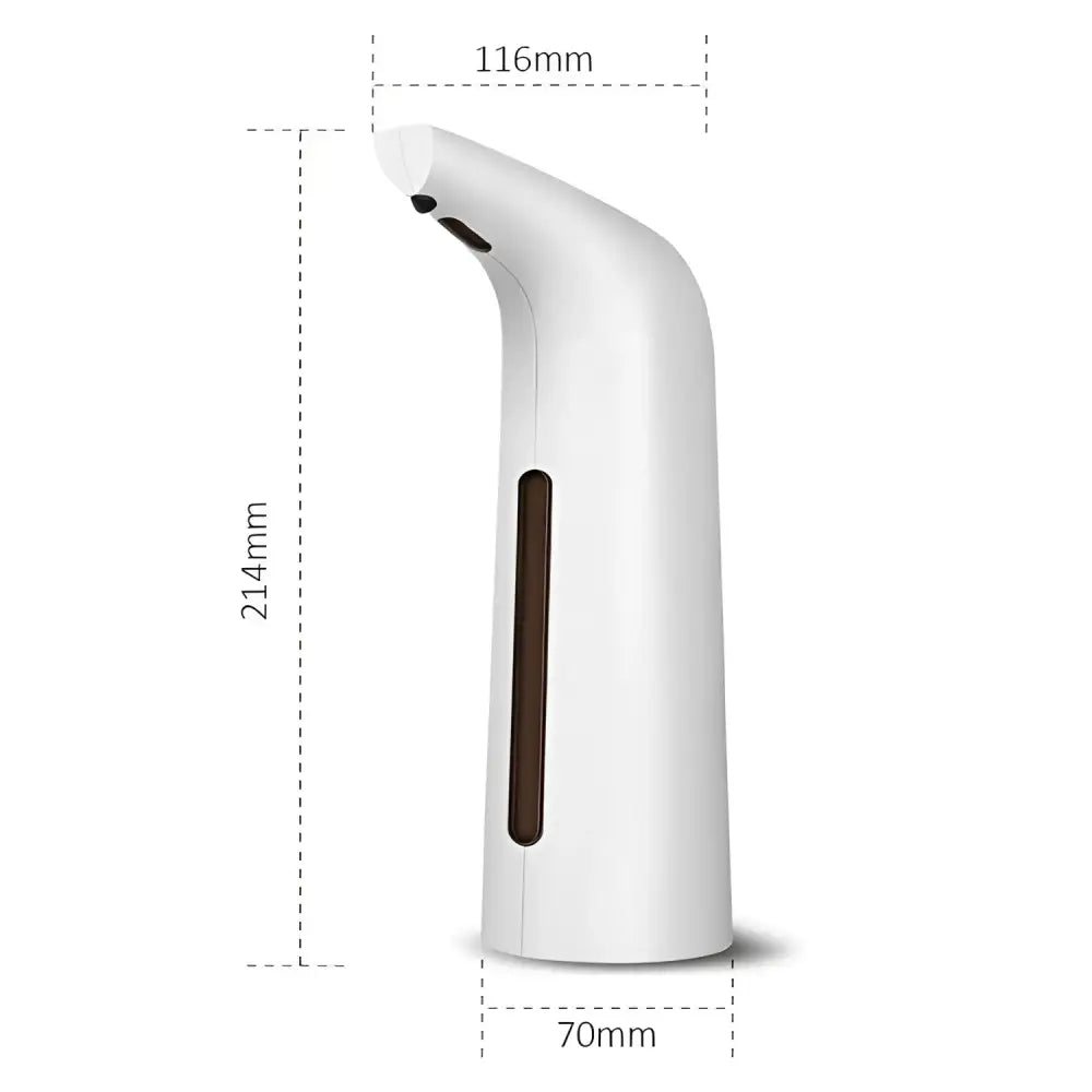 Contact-free automatic induction soap dispenser with sleek modern design, white body, and brown accent panel