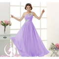 A flowing lavender chiffon evening dress with one-shoulder design and embellished bodice for dinner banquet long events
