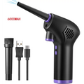 Black and purple cordless air duster and handheld vacuum cleaner with 6000mah battery, nozzle, brush, usb-c and micro-usb cables