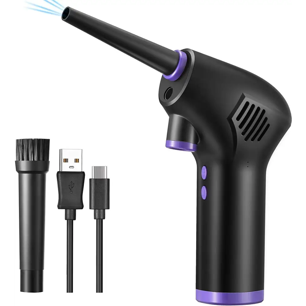 Black and purple cordless air duster and handheld vacuum cleaner with sleek ergonomic design for air duster compressed use