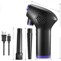 Black and purple cordless air duster handheld vacuum cleaner with interchangeable nozzles for versatile cleaning