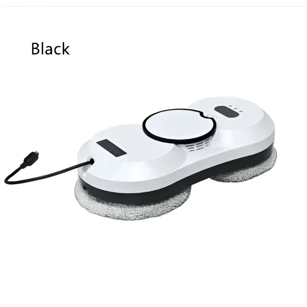 White and black cordless robot window cleaner with gray microfiber pads for efficient window cleaning tasks