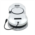 White and black cordless robot window cleaner with soft gray microfiber pad for efficient window cleaning