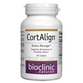 White plastic bottle of cortalign stress manager dietary supplement by bioclinic naturals containing 90 tablets