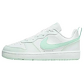 White and mint green nike borough low recraft kids sneaker with smooth leather upper and matching rubber sole