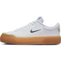 White nike court legacy lift skate shoe with black swoosh and gum rubber sole in legacy lift white black gum design