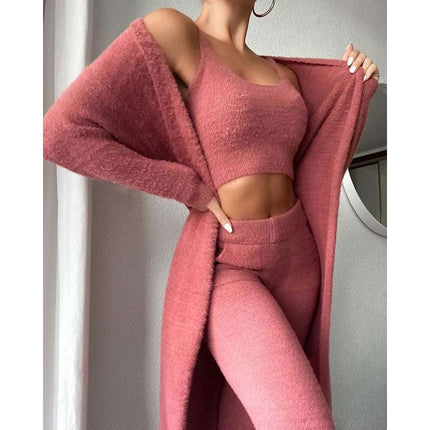 Cozy Pajama Set, 3 Piece Lounge Set, Cute Loungewear, Warm Suit Sets, Matching Set, Lounge Set, 3 Piece Pant Sets, Women Winter Dress - Royalessencelux