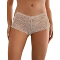 Cream floral lace boyshort panties with scalloped edges and side ties featuring delicate floral lace design