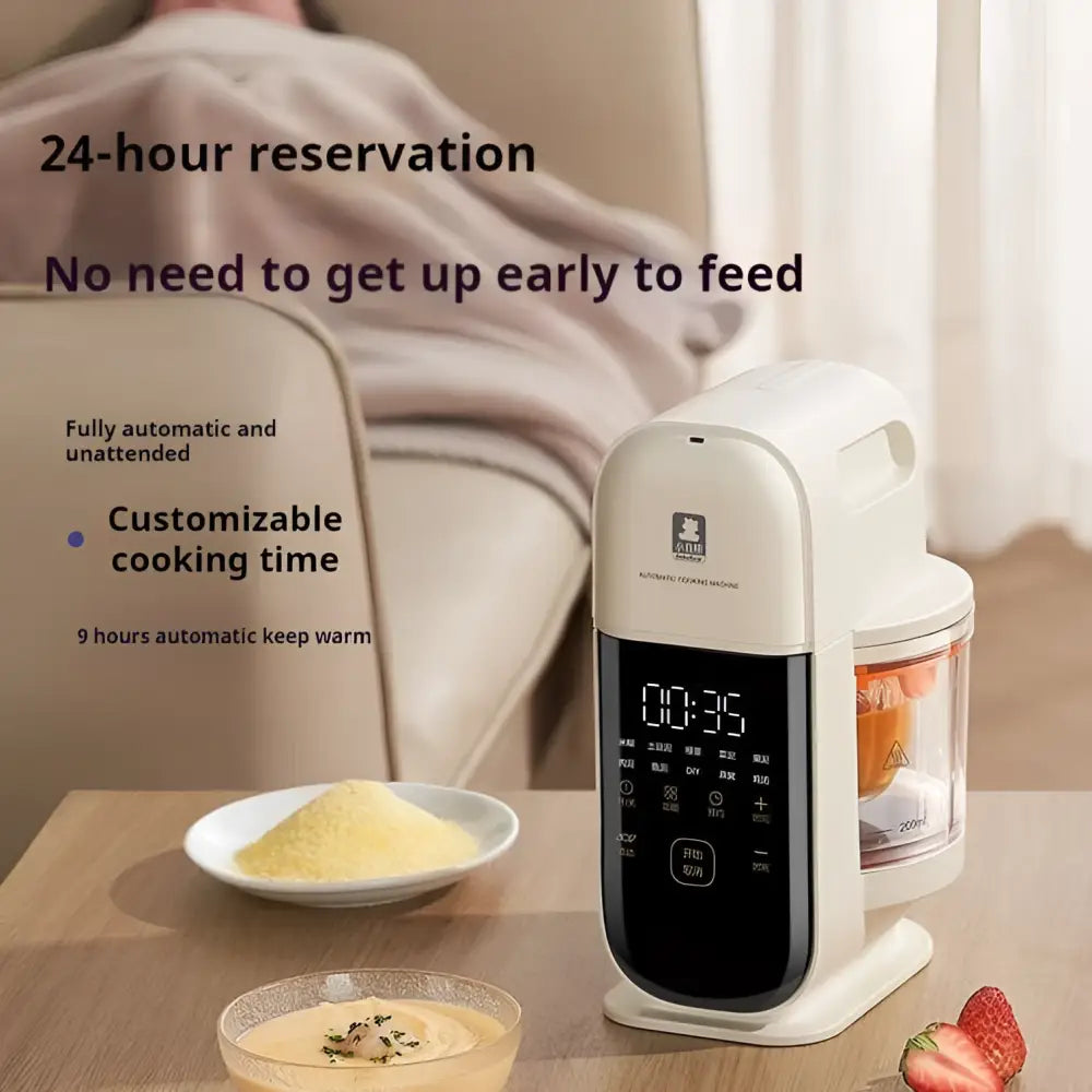 Cream multifunctional baby cooking machine with cream color, digital display, and transparent food container for easy use