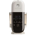 White and black multifunctional baby cooking machine with digital display showing time recipe options and control buttons