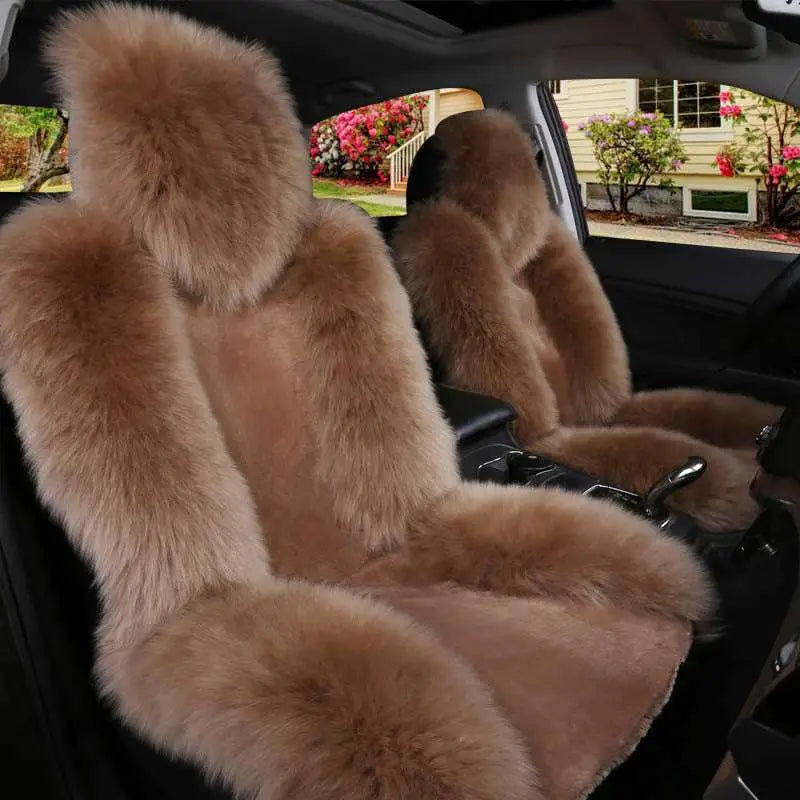 Cream sheepskin winter car cushion with plush cream-colored sheepskin texture for car cushion winter accessory