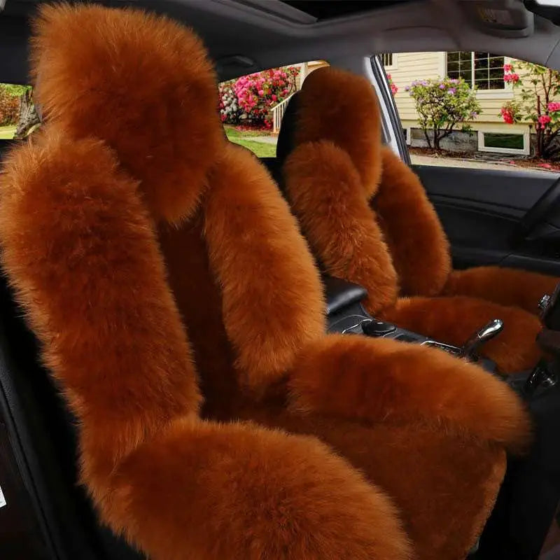 Warm plush orange faux fur car seat covers with long sleeves in cream sheepskin winter cushion winter accessory