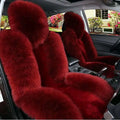 Cream sheepskin winter car cushion with rich burgundy faux fur and plush long-haired texture for car cushion winter use
