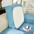 Blue textured fabric sofa cover with white panel for cream stretchy universal sofa cover and stretchy universal sofa use