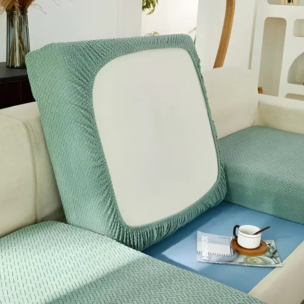 Teal and white stretchy universal sofa cover with cream texture is a versatile and comfortable sofa cushion cover