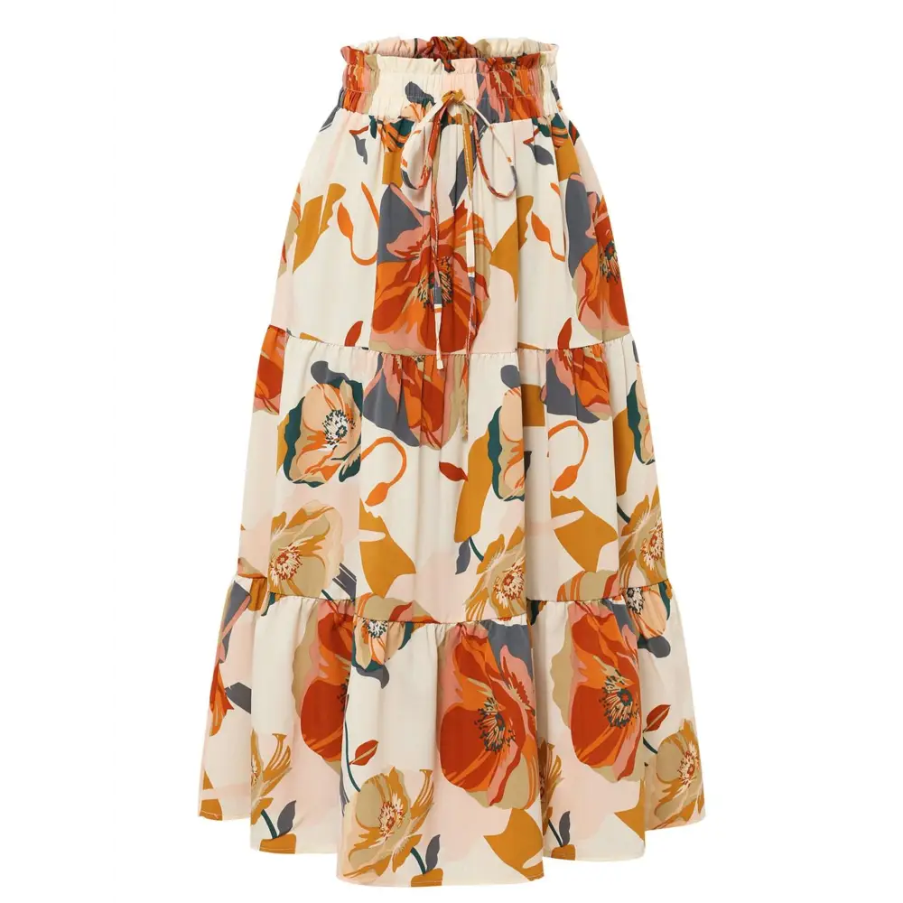 Women's Pleated Floral Print Elastic Waist Skirt Button Full Cup Plus Size Bra Without Wi Royalessencelux