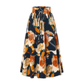 Cream tiered pleated floral elastic waist skirt midi with navy cream and orange tiers and drawstring waistband