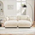 Cream velvet size modern sofa with round bolster armrests featuring plush cream-colored fabric and matching cushions