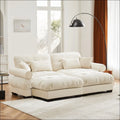 Cream velvet size modern sectional sofa with plush tufted cushions and cream round bolster armrests