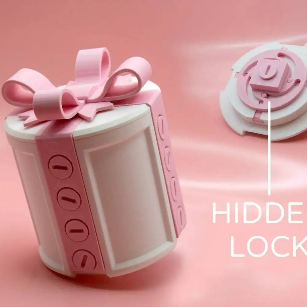 Creative bowknot pink and white valentine day gift box with pink ribbon bow and circular button details on its side