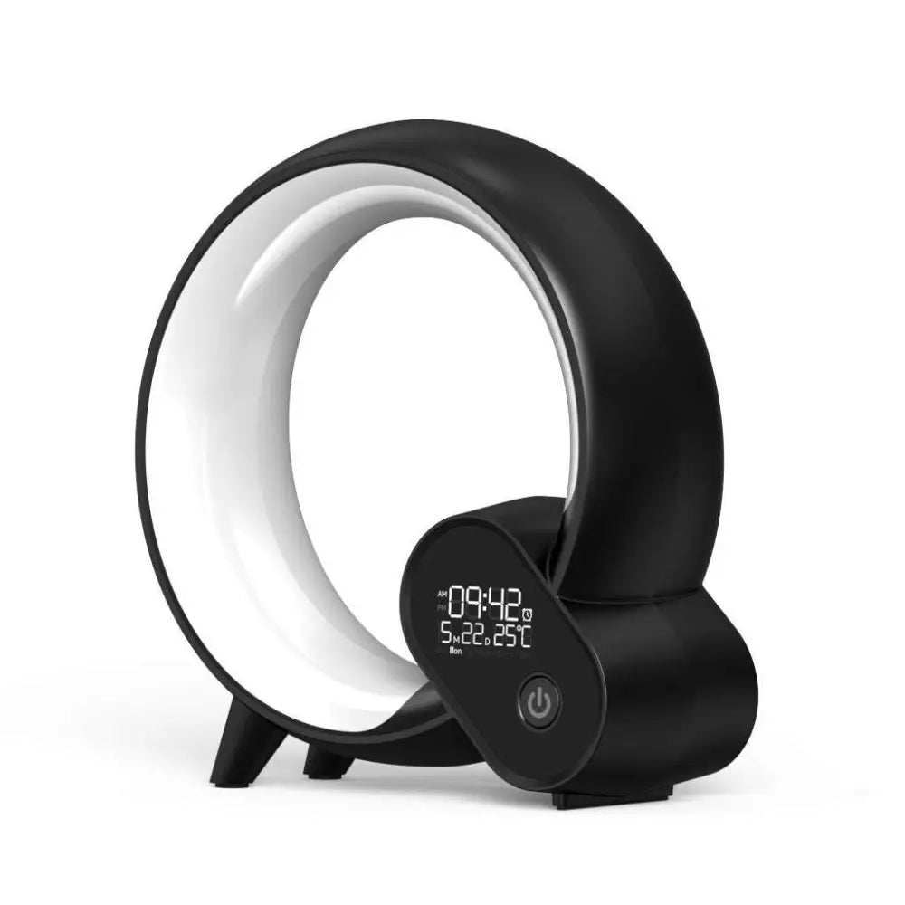 Creative q light modern q-shaped atmosphere lamp with colorful led ring and display showing time and temperature