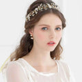 Delicate gold-toned styling pearl headwear with sparkling crystals for elegant wedding styling