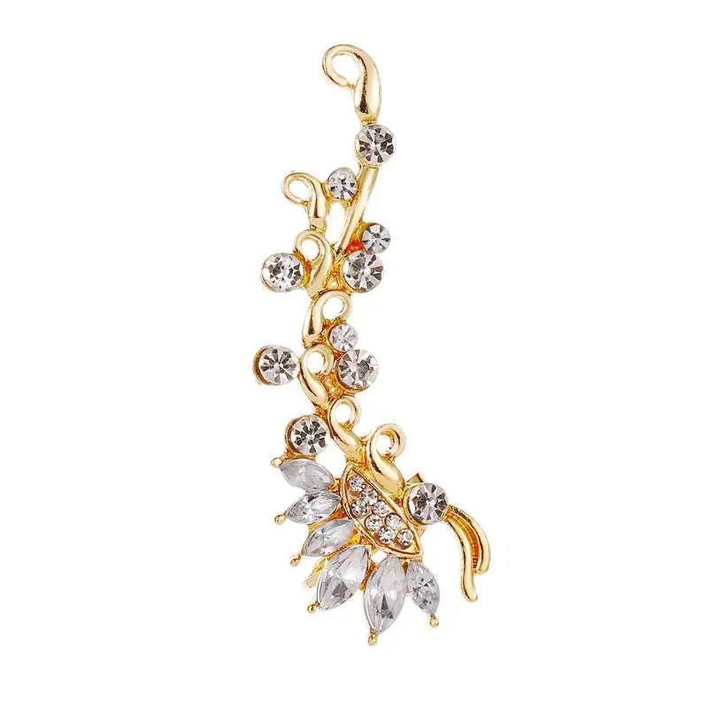 Gold-toned crystal butterfly flower rhinestone ear cuff adorned with clear rhinestones and crystal accents