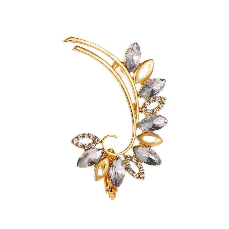 Gold-toned crystal butterfly flower rhinestone ear cuff with clear marquise crystals in a leafy butterfly flower single design