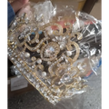 Gold-colored catwalk silver tiara adorned with sparkling silver crystal rhinestones pearls and intricate filigree detailing