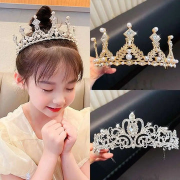 A sparkling silver girls princess crown headdress adorned with intricate crystal pearl details for special occasions