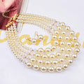 Elegant crystal pearl long necklace with gold-toned clasps and crystal accents paired with matching earrings set