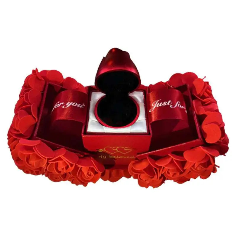 Red rose-themed elegant gift box with a glossy finish and heart-shaped design for crystal pendant necklace symbolizing everlasting love