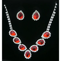 A customizable bride jewelry sparkling red and silver teardrop necklace with rhinestone accents and color diamond earrings set