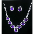 Customizable bride jewelry color diamond earrings set featuring purple teardrop gemstones with clear crystals in silver metal