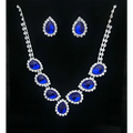 A sparkling royal blue customizable bride jewelry color diamond earrings set with faceted gemstones and silver-toned metal