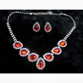 Elegant red and silver customizable bride jewelry color diamond earrings set with teardrop pendant and sparkling crystals