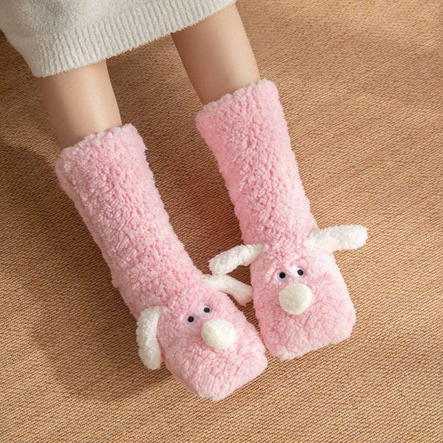 Cute Cartoon Dog Floor Socks Winter Warm Non - slip Plush Socks For Women - Royalessencelux