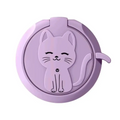 Lavender circular phone ring stand with cute cat cartoon liquid feel design featuring closed eyes and whiskers