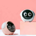 Cute pixel expression digital electronic cute alarm clock with smiling face design and pastel pink or white casing