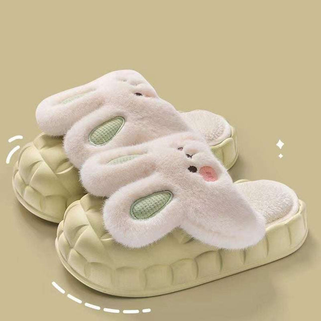 Cute Rabbit Shoes Winter Fuzzy Slippers Women Detachable Washable House Shoes - Royalessencelux
