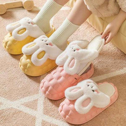 Cute Rabbit Shoes Winter Fuzzy Slippers Women Detachable Washable House Shoes - Royalessencelux