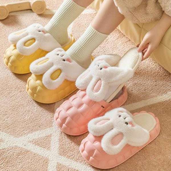 Cute Rabbit Shoes Winter Fuzzy Slippers Women Detachable Washable House Shoes - Royalessencelux