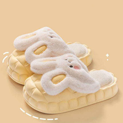 Cute Rabbit Shoes Winter Fuzzy Slippers Women Detachable Washable House Shoes - Royalessencelux