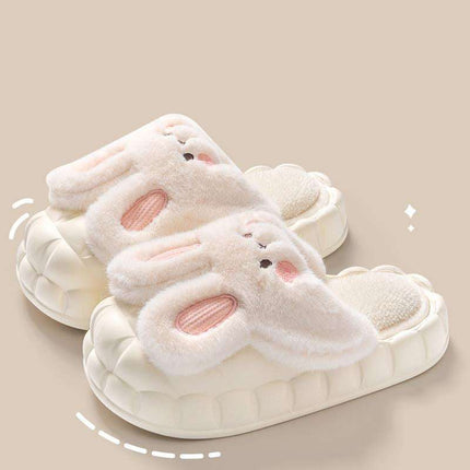 Cute Rabbit Shoes Winter Fuzzy Slippers Women Detachable Washable House Shoes - Royalessencelux