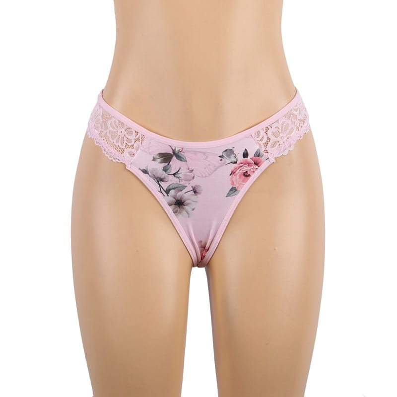 pink floral thong with lace trim featuring embroidery patchwork lace details for plus size embroidery styles